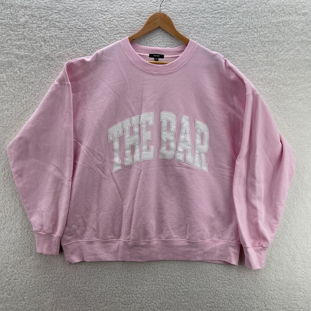 The Bar Sweatshirt Womens 2X Pink Crewneck Fleece Preppy Varsity Logo Gym Comfy